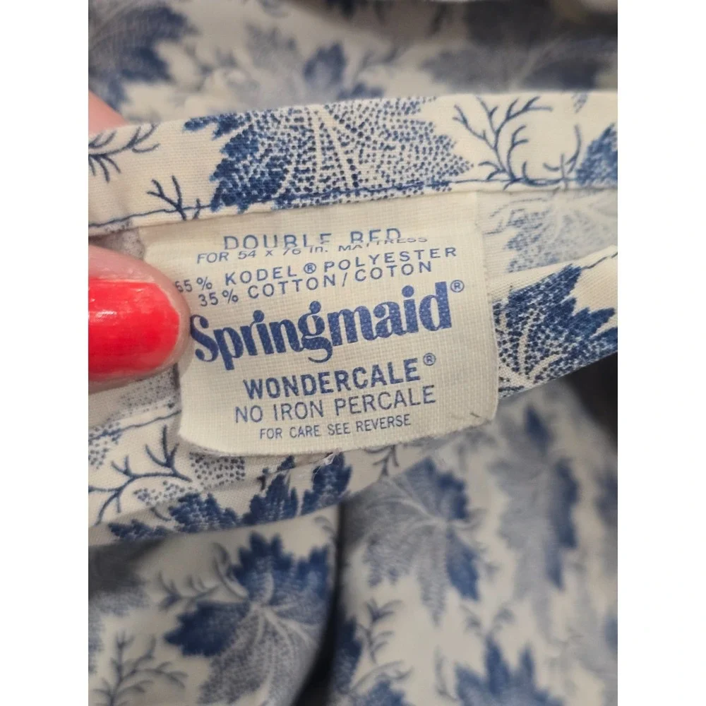 Vintage Springmade 80's Double Bed Size‎ Floral Flat Fitted Sheet Set Blue 54x76